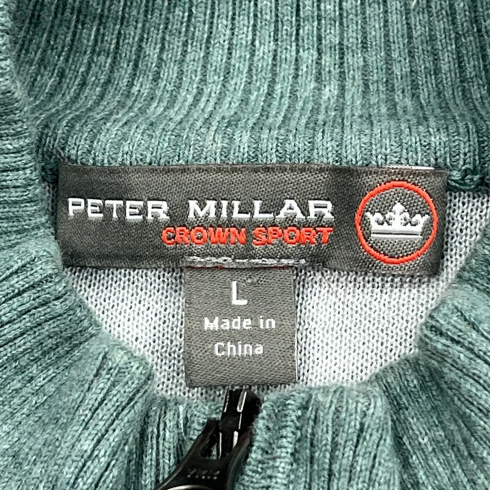 Peter Millar Sweater Mens Large Green 1/4 Zip Pullover Golf Crown Sport MF16ES04